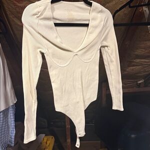 Free People Cream Ribbed Bodysuit